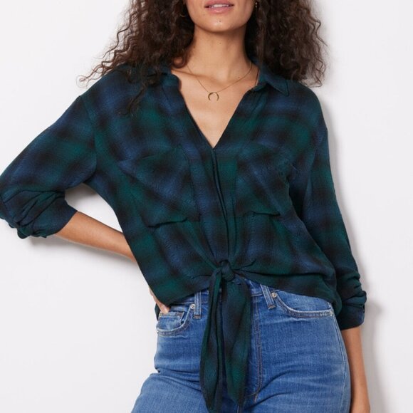 Cloth & Stone Sapphire Plaid Tie Front Shirt - Picture 1 of 2